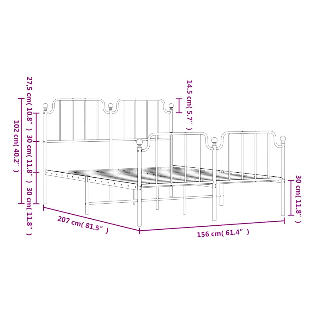 Bedframe met hoofd- en voeteneinde metaal wit 150x200 cm is nu te koop bij PeponiXL, paradijselijk wonen!