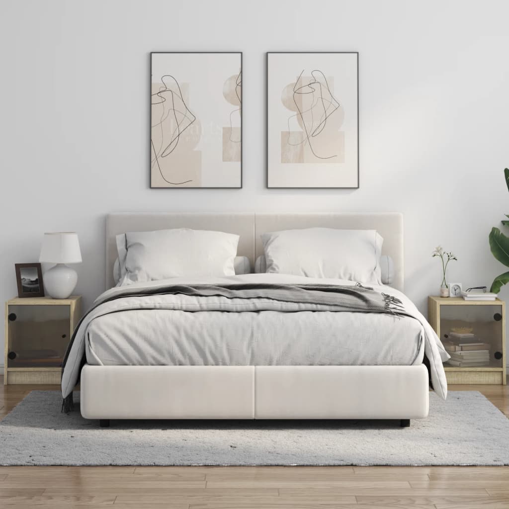 Nachtkastjes met glazen deuren 2 st 35x37x42 cm sonoma eiken is nu te koop bij PeponiXL, paradijselijk wonen!