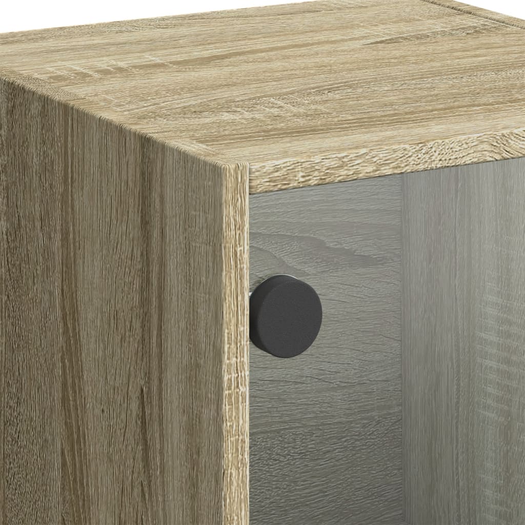 Hoge kast met glazen deuren 35x37x109 cm sonoma eikenkleurig is nu te koop bij PeponiXL, paradijselijk wonen!