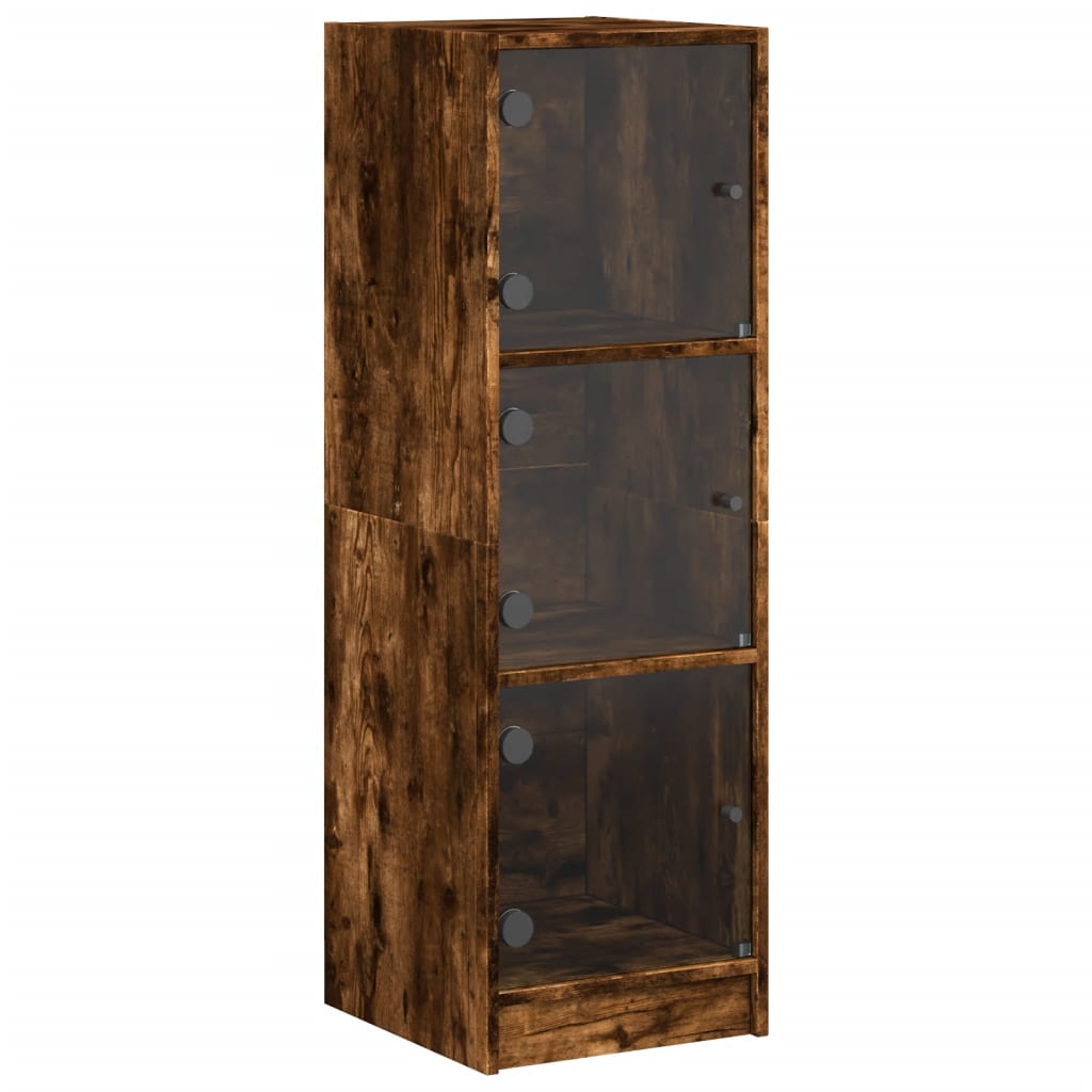 Hoge kast met glazen deuren 35x37x109 cm gerookt eikenkleurig is nu te koop bij PeponiXL, paradijselijk wonen!