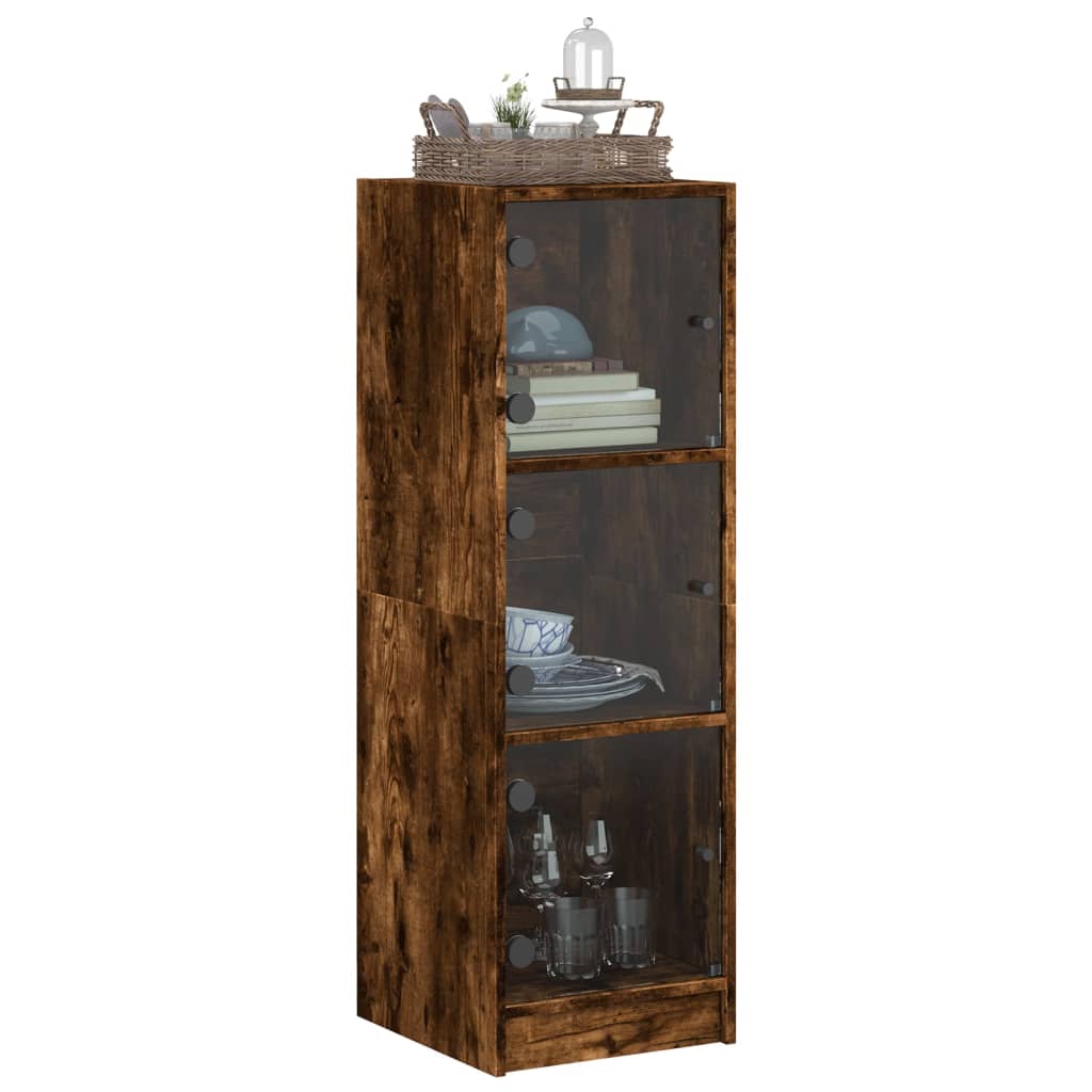 Hoge kast met glazen deuren 35x37x109 cm gerookt eikenkleurig is nu te koop bij PeponiXL, paradijselijk wonen!