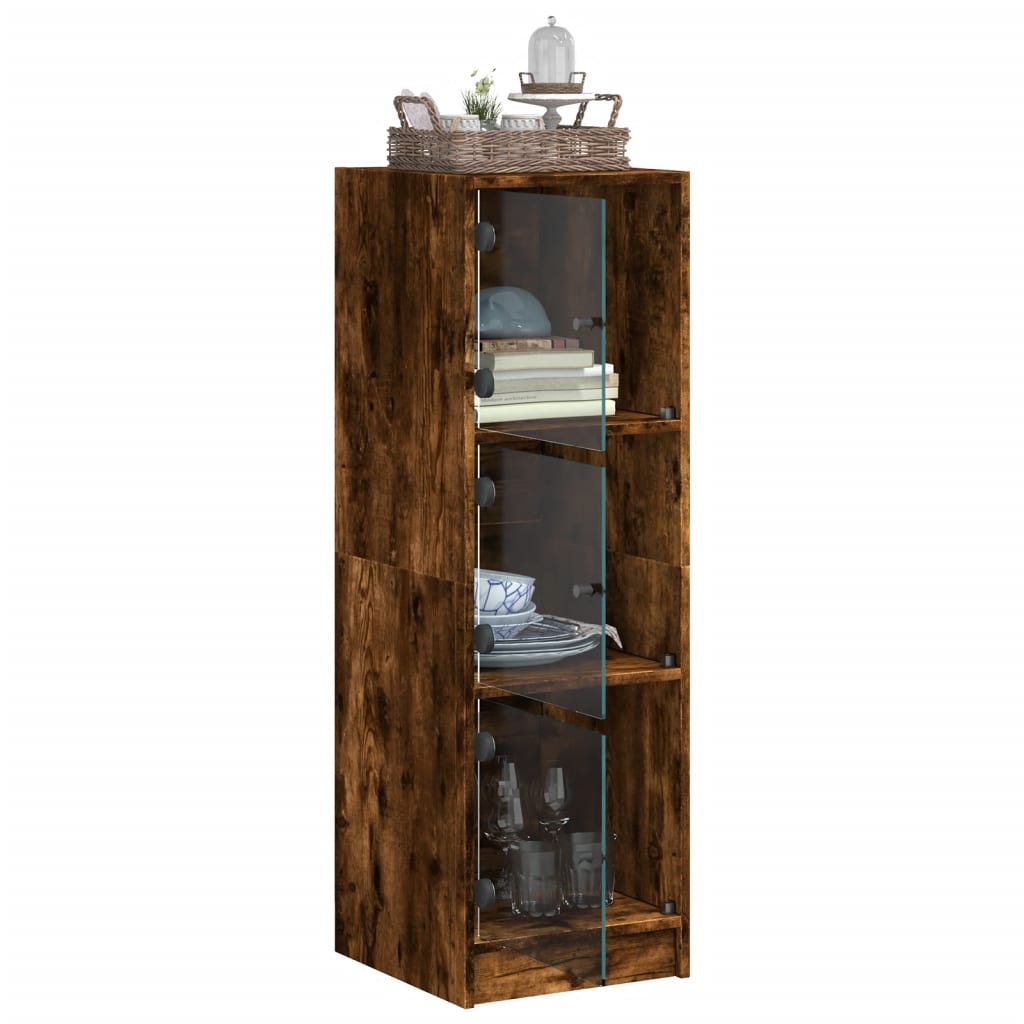Hoge kast met glazen deuren 35x37x109 cm gerookt eikenkleurig is nu te koop bij PeponiXL, paradijselijk wonen!
