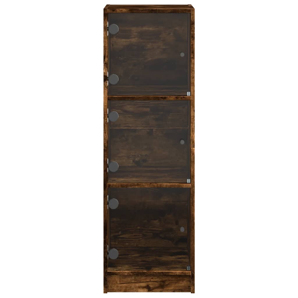 Hoge kast met glazen deuren 35x37x109 cm gerookt eikenkleurig is nu te koop bij PeponiXL, paradijselijk wonen!