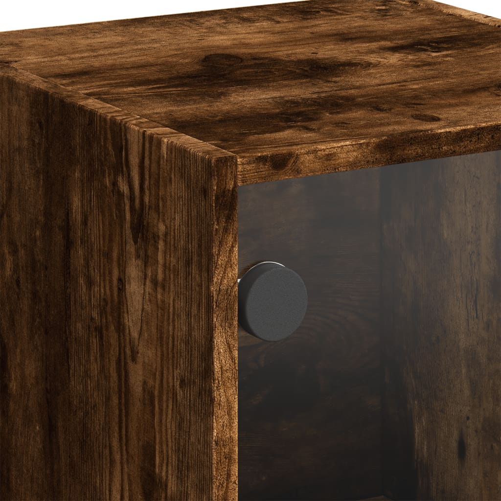 Hoge kast met glazen deuren 35x37x109 cm gerookt eikenkleurig is nu te koop bij PeponiXL, paradijselijk wonen!