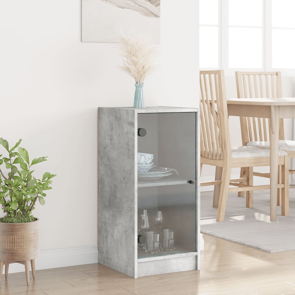 Bijzetkast met glazen deuren 35x37x75,5 cm betongrijs is nu te koop bij PeponiXL, paradijselijk wonen!
