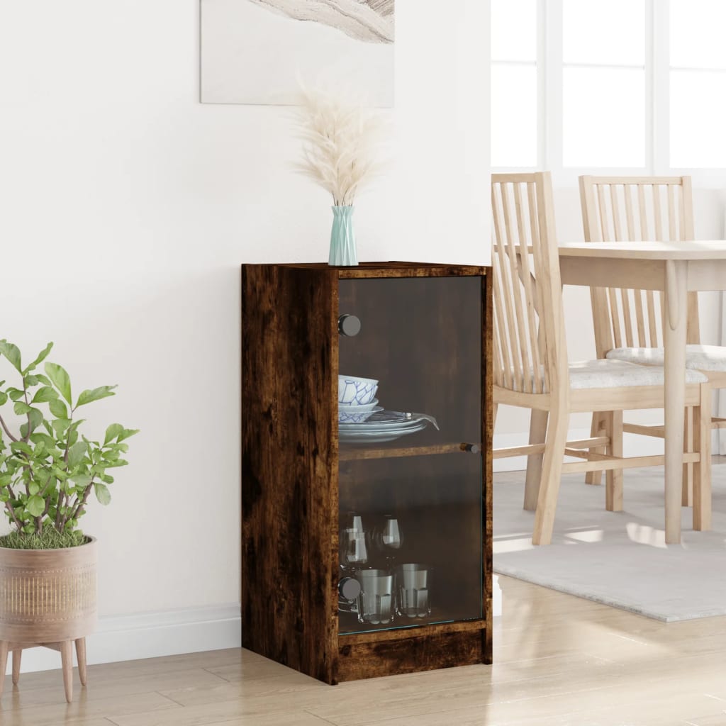 Bijzetkast met glazen deuren 35x37x75,5 cm gerookt eikenkleurig is nu te koop bij PeponiXL, paradijselijk wonen!