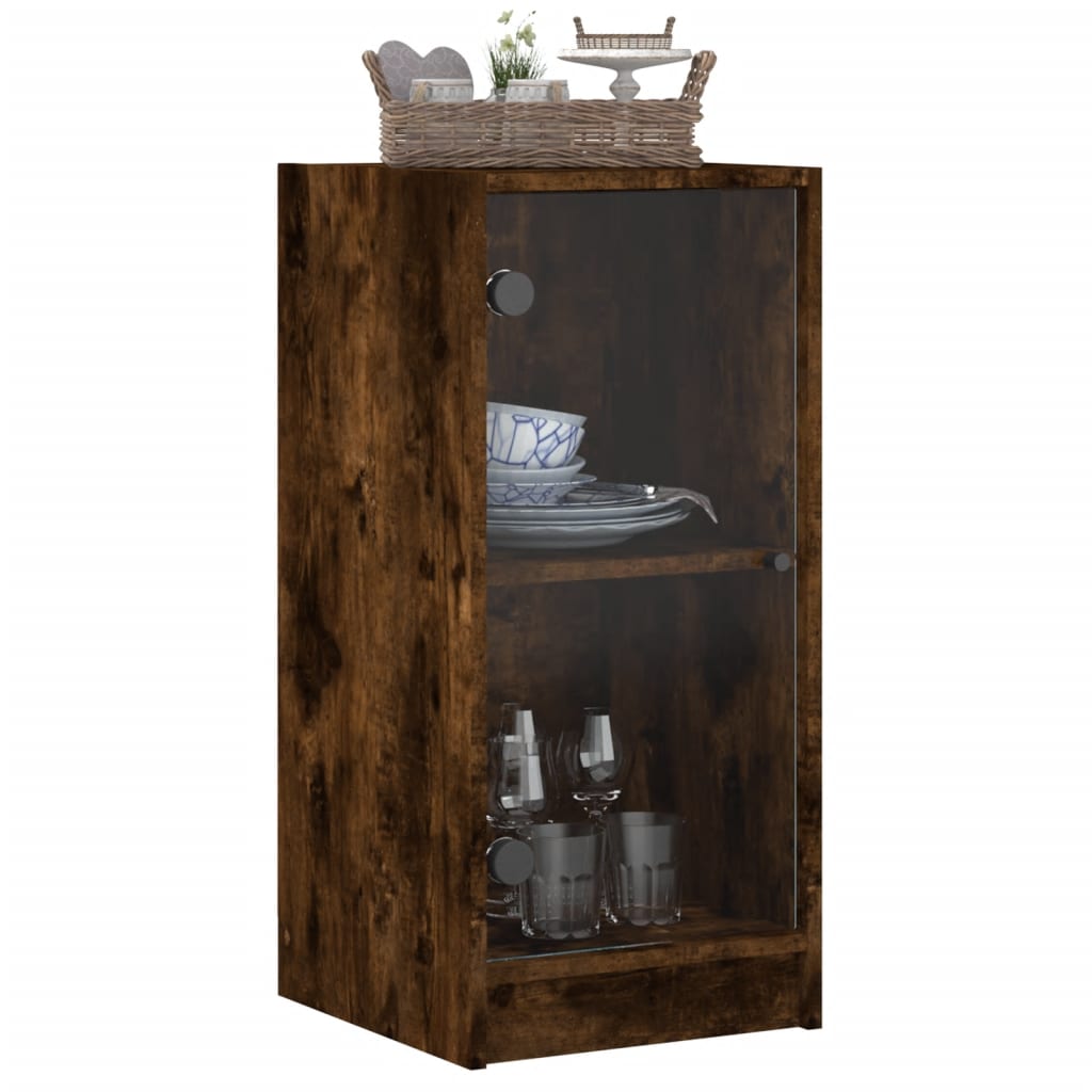 Bijzetkast met glazen deuren 35x37x75,5 cm gerookt eikenkleurig is nu te koop bij PeponiXL, paradijselijk wonen!