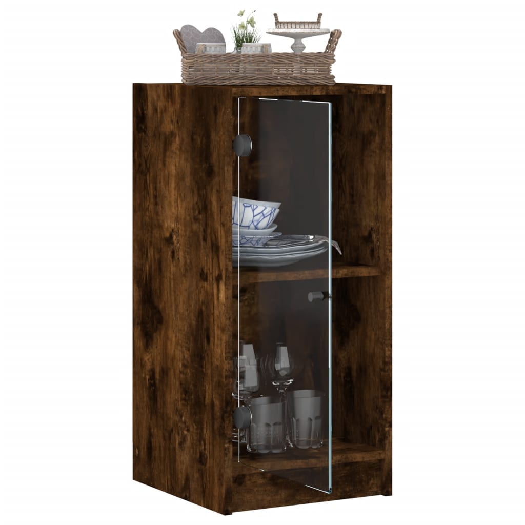 Bijzetkast met glazen deuren 35x37x75,5 cm gerookt eikenkleurig is nu te koop bij PeponiXL, paradijselijk wonen!