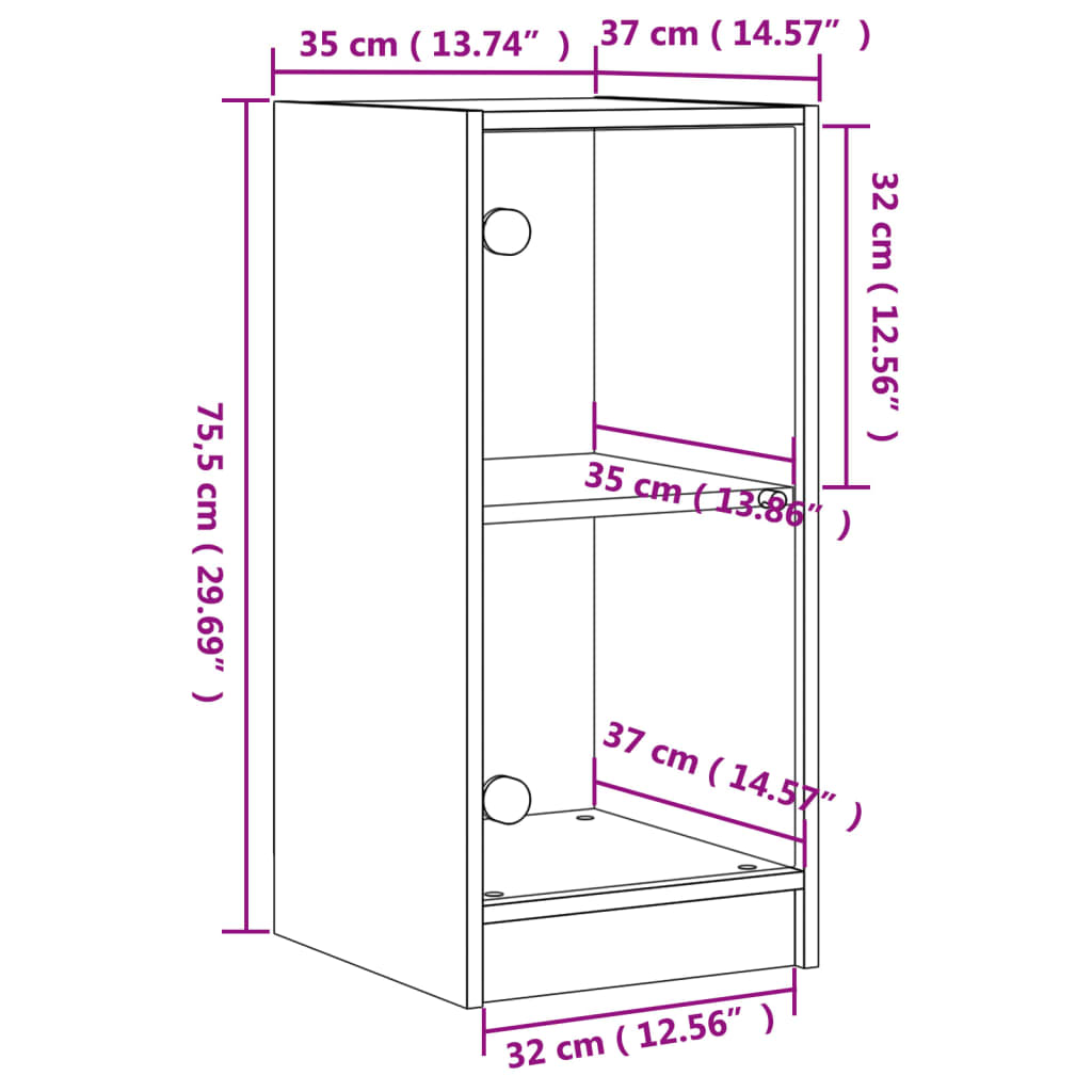 Bijzetkast met glazen deuren 35x37x75,5 cm gerookt eikenkleurig is nu te koop bij PeponiXL, paradijselijk wonen!