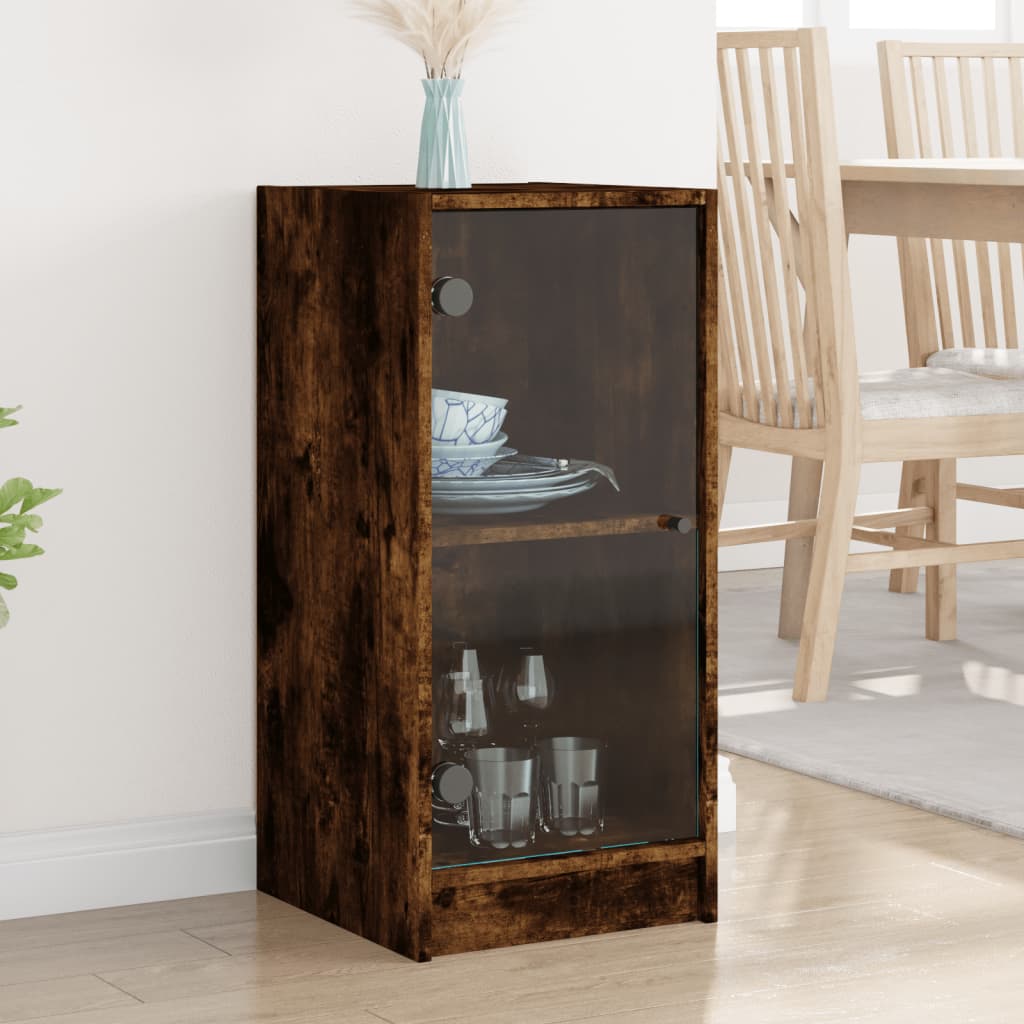 Bijzetkast met glazen deuren 35x37x75,5 cm gerookt eikenkleurig is nu te koop bij PeponiXL, paradijselijk wonen!