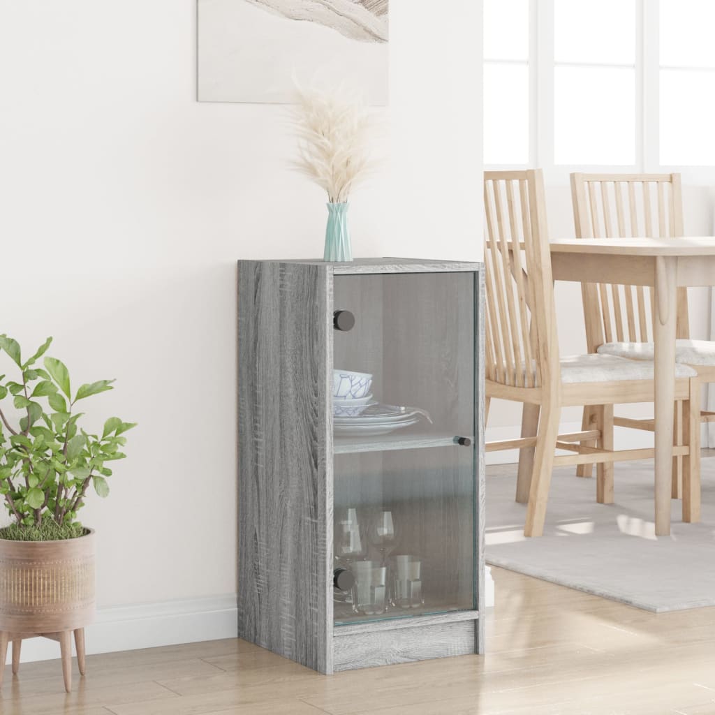 Bijzetkast met glazen deuren 35x37x75,5 cm grijs sonoma eiken is nu te koop bij PeponiXL, paradijselijk wonen!