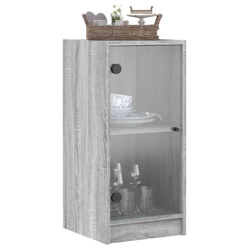 Bijzetkast met glazen deuren 35x37x75,5 cm grijs sonoma eiken is nu te koop bij PeponiXL, paradijselijk wonen!