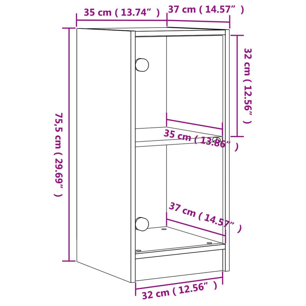 Bijzetkast met glazen deuren 35x37x75,5 cm grijs sonoma eiken is nu te koop bij PeponiXL, paradijselijk wonen!