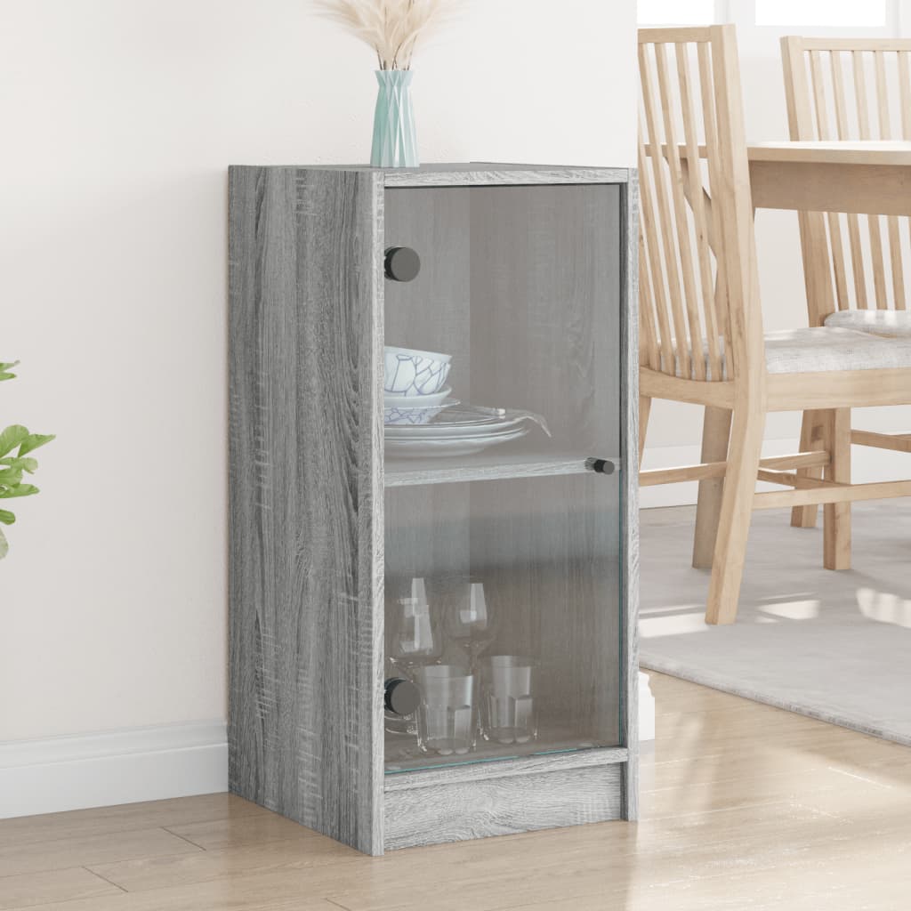Bijzetkast met glazen deuren 35x37x75,5 cm grijs sonoma eiken is nu te koop bij PeponiXL, paradijselijk wonen!