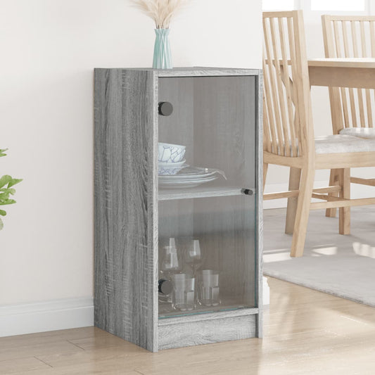 Bijzetkast met glazen deuren 35x37x75,5 cm grijs sonoma eiken is nu te koop bij PeponiXL, paradijselijk wonen!