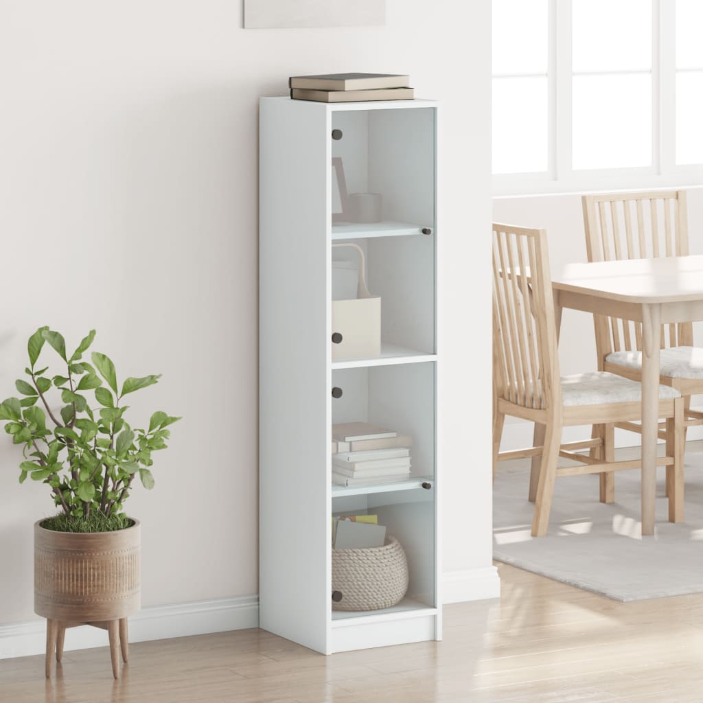 Hoge kast met glazen deuren 35x37x142 cm wit is nu te koop bij PeponiXL, paradijselijk wonen!