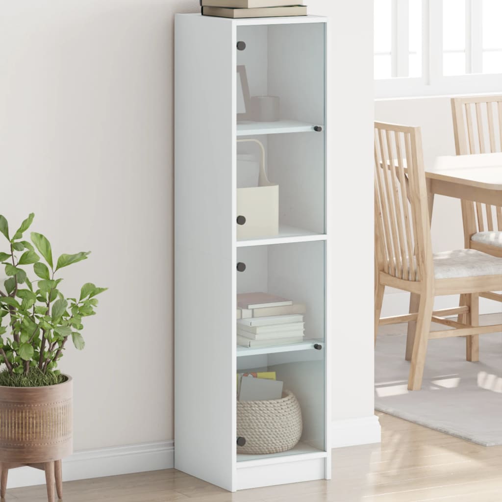 Hoge kast met glazen deuren 35x37x142 cm wit is nu te koop bij PeponiXL, paradijselijk wonen!