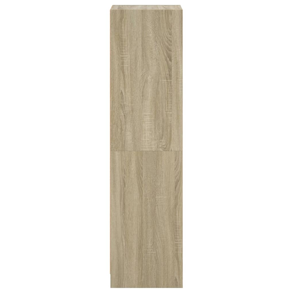 Hoge kast met glazen deuren 35x37x142 cm sonoma eikenkleurig is nu te koop bij PeponiXL, paradijselijk wonen!