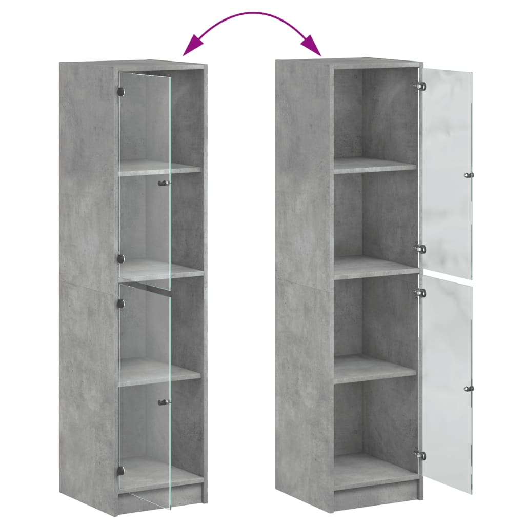 Hoge kast met glazen deuren 35x37x142 cm betongrijs is nu te koop bij PeponiXL, paradijselijk wonen!
