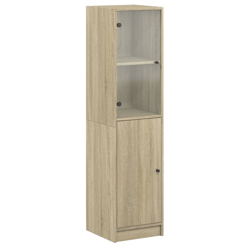 Hoge kast met glazen deur 35x37x142 cm sonoma eikenkleurig is nu te koop bij PeponiXL, paradijselijk wonen!
