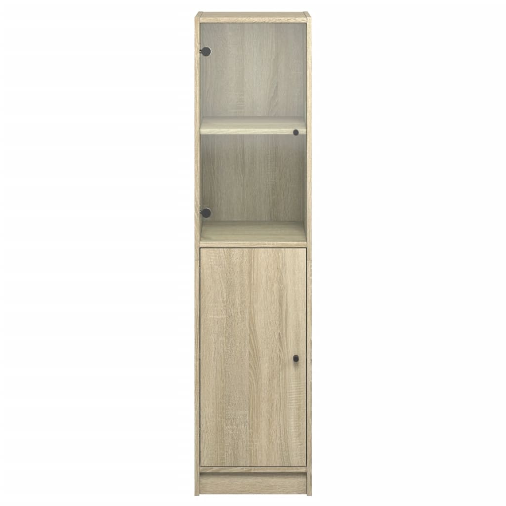 Hoge kast met glazen deur 35x37x142 cm sonoma eikenkleurig is nu te koop bij PeponiXL, paradijselijk wonen!
