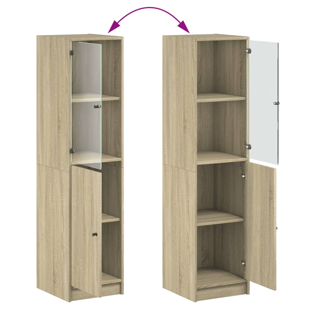 Hoge kast met glazen deur 35x37x142 cm sonoma eikenkleurig is nu te koop bij PeponiXL, paradijselijk wonen!