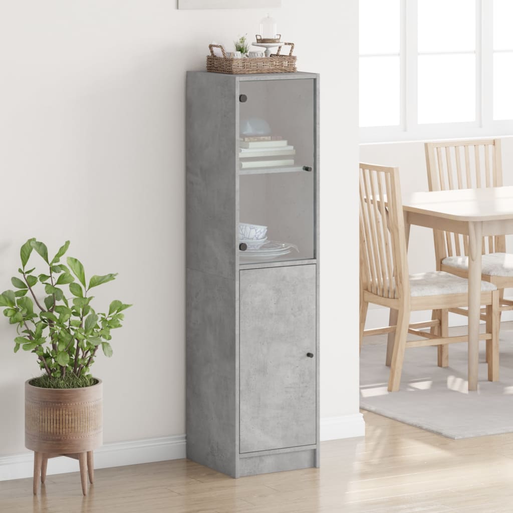 Hoge kast met glazen deur 35x37x142 cm betongrijs is nu te koop bij PeponiXL, paradijselijk wonen!