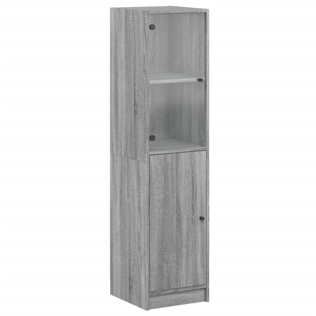 Hoge kast met glazen deur 35x37x142 cm grijs sonoma eikenkleur is nu te koop bij PeponiXL, paradijselijk wonen!