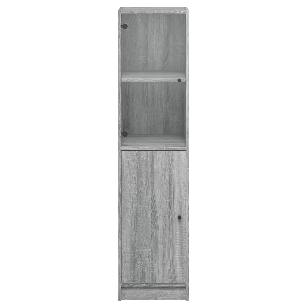 Hoge kast met glazen deur 35x37x142 cm grijs sonoma eikenkleur is nu te koop bij PeponiXL, paradijselijk wonen!