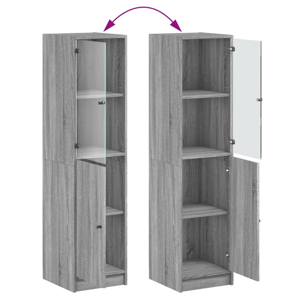 Hoge kast met glazen deur 35x37x142 cm grijs sonoma eikenkleur is nu te koop bij PeponiXL, paradijselijk wonen!