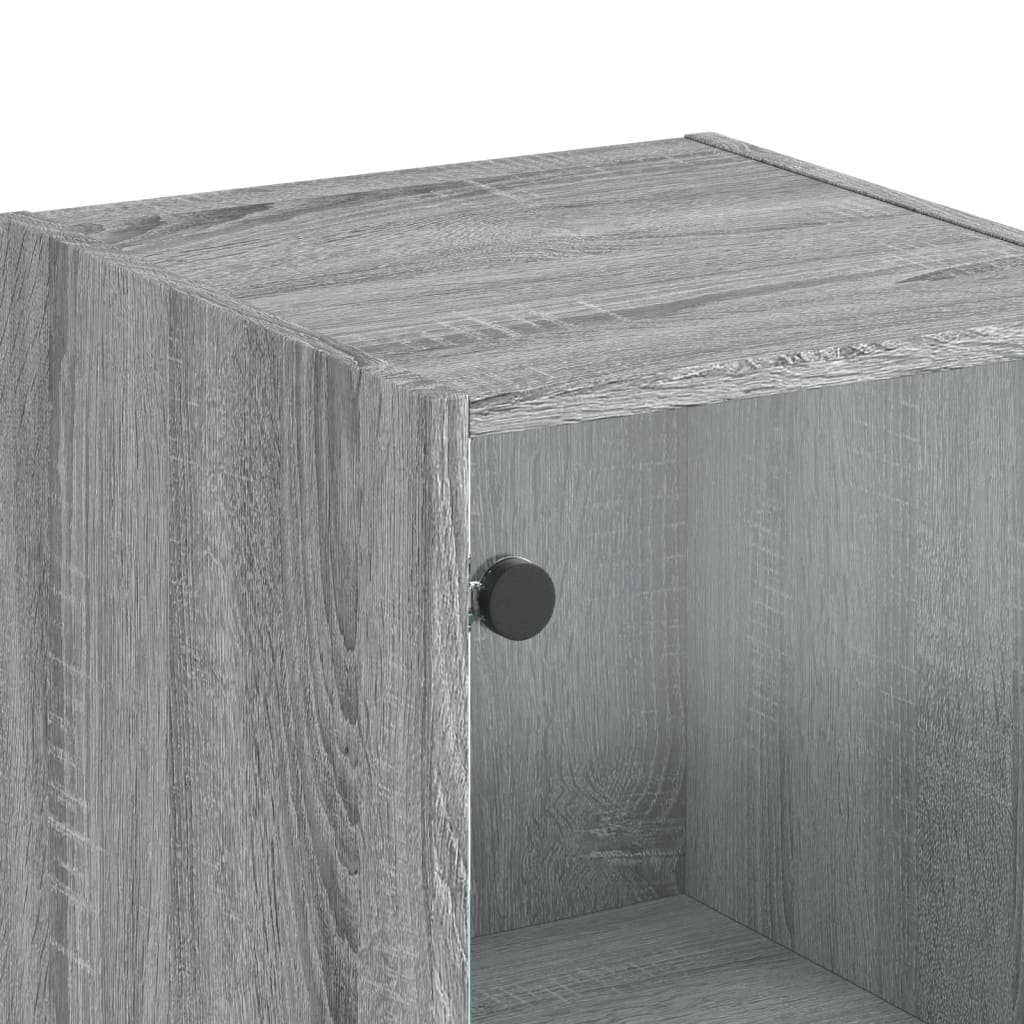 Hoge kast met glazen deur 35x37x142 cm grijs sonoma eikenkleur is nu te koop bij PeponiXL, paradijselijk wonen!