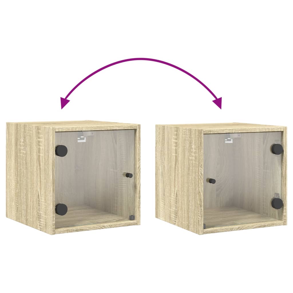 Nachtkastje met glazen deur 35x37x35 cm sonoma eikenkleurig is nu te koop bij PeponiXL, paradijselijk wonen!