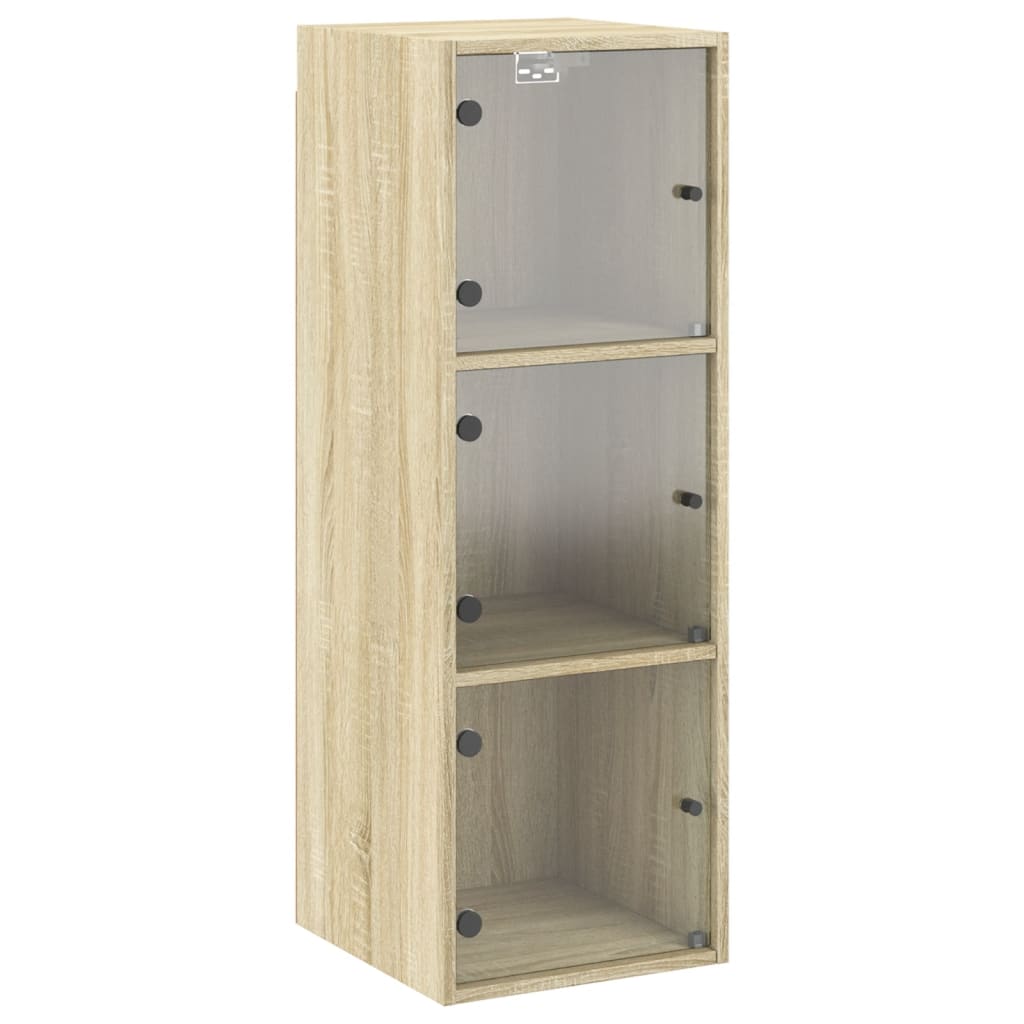 Wandkast met glazen deuren 35x37x100 cm sonoma eikenkleurig is nu te koop bij PeponiXL, paradijselijk wonen!