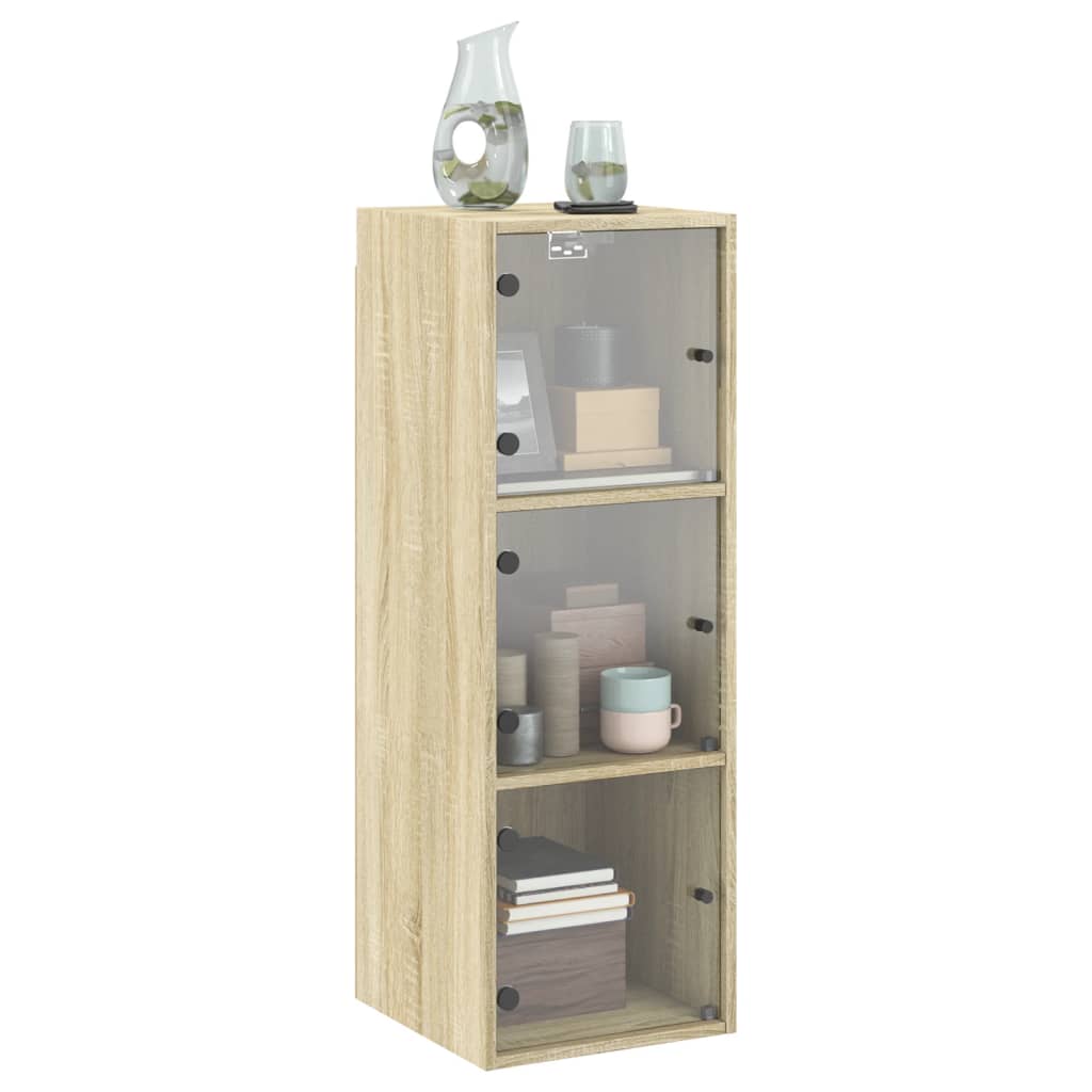 Wandkast met glazen deuren 35x37x100 cm sonoma eikenkleurig is nu te koop bij PeponiXL, paradijselijk wonen!