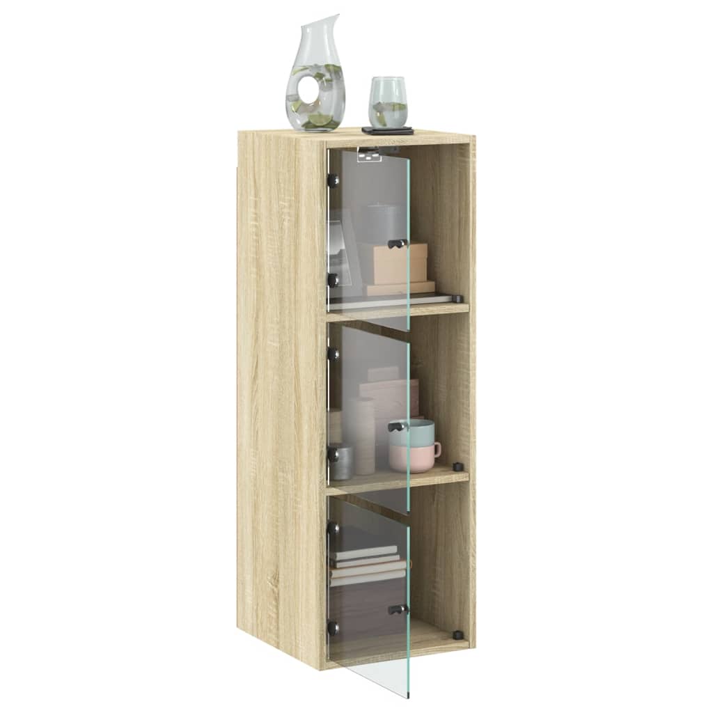 Wandkast met glazen deuren 35x37x100 cm sonoma eikenkleurig is nu te koop bij PeponiXL, paradijselijk wonen!