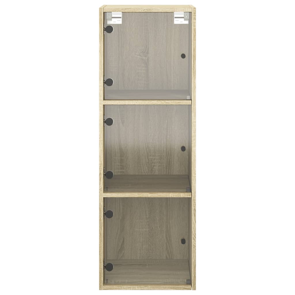 Wandkast met glazen deuren 35x37x100 cm sonoma eikenkleurig is nu te koop bij PeponiXL, paradijselijk wonen!