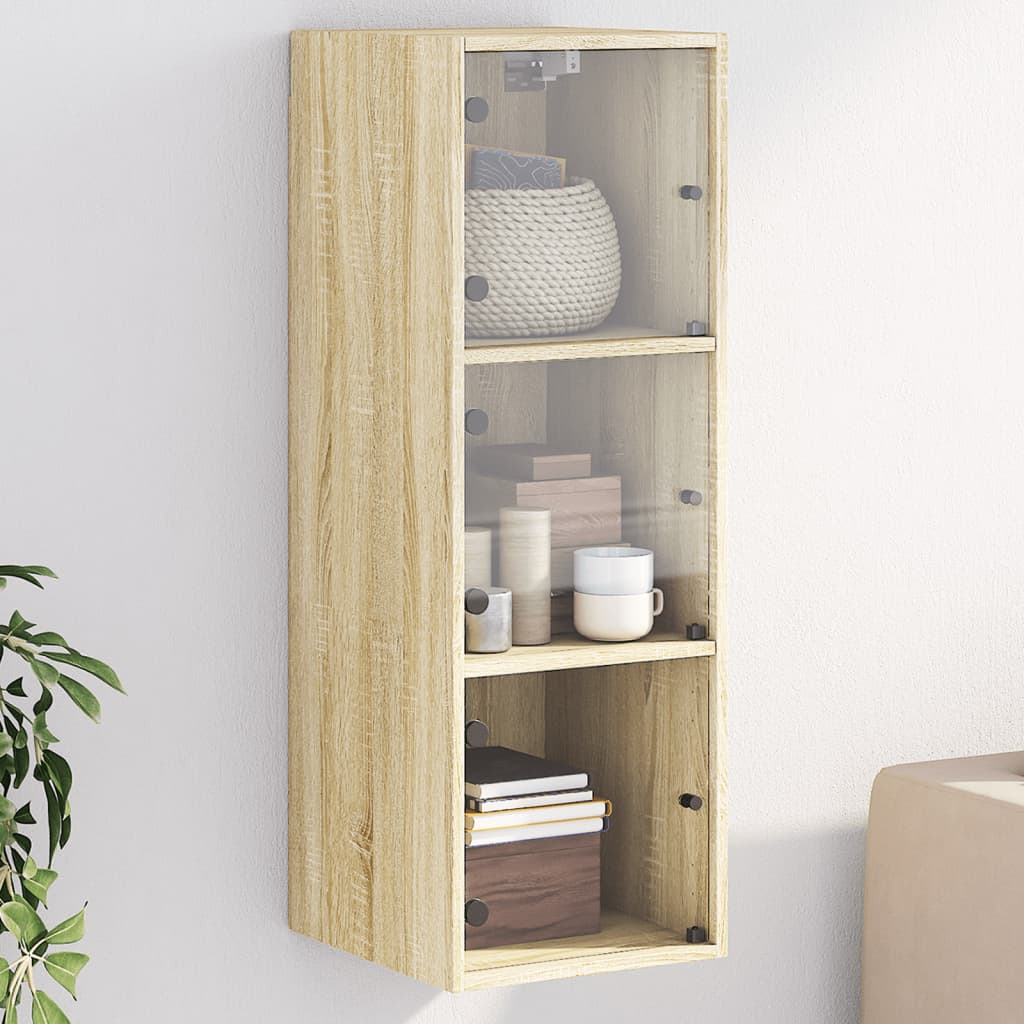 Wandkast met glazen deuren 35x37x100 cm sonoma eikenkleurig is nu te koop bij PeponiXL, paradijselijk wonen!