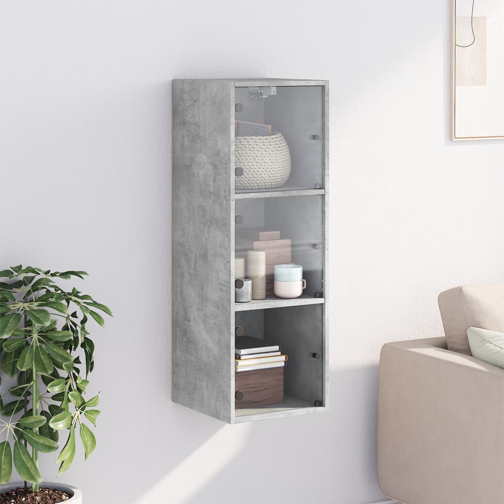 Wandkast met glazen deuren 35x37x100 cm betongrijs is nu te koop bij PeponiXL, paradijselijk wonen!