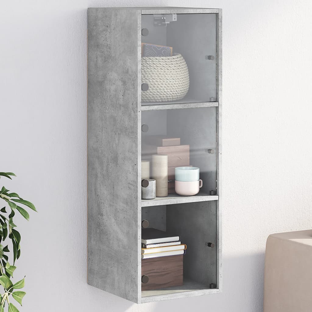 Wandkast met glazen deuren 35x37x100 cm betongrijs is nu te koop bij PeponiXL, paradijselijk wonen!
