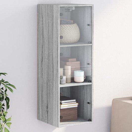 Wandkast met glazen deuren 35x37x100 cm grijs sonoma eiken is nu te koop bij PeponiXL, paradijselijk wonen!