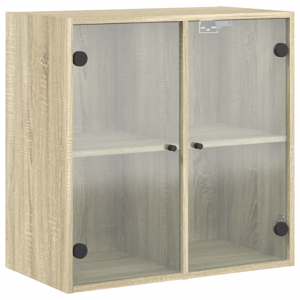 Wandkast met glazen deuren 68x37x68,5 cm sonoma eikenkleurig is nu te koop bij PeponiXL, paradijselijk wonen!