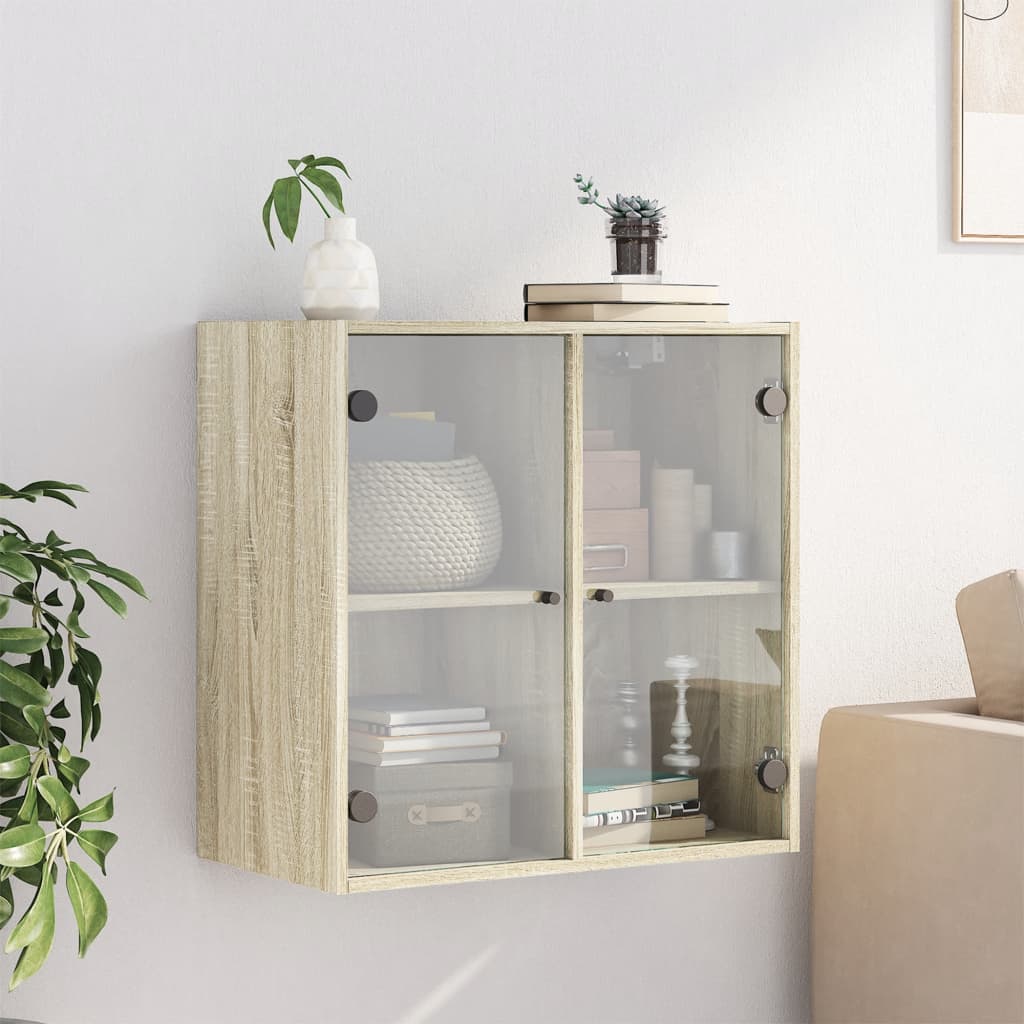 Wandkast met glazen deuren 68x37x68,5 cm sonoma eikenkleurig is nu te koop bij PeponiXL, paradijselijk wonen!