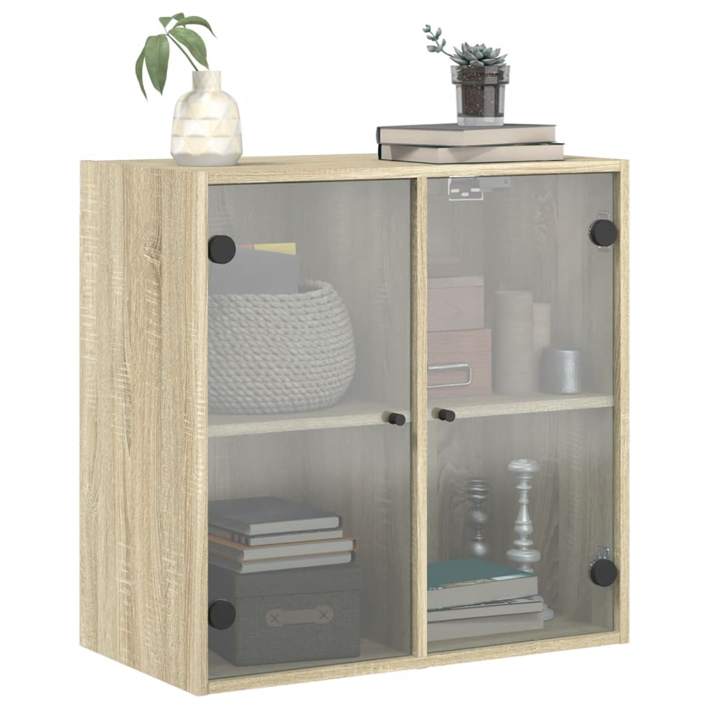 Wandkast met glazen deuren 68x37x68,5 cm sonoma eikenkleurig is nu te koop bij PeponiXL, paradijselijk wonen!