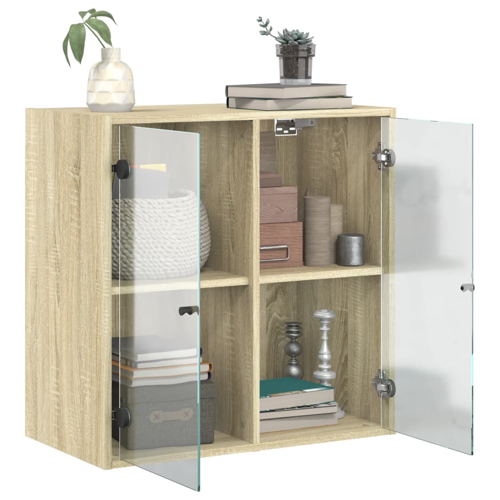Wandkast met glazen deuren 68x37x68,5 cm sonoma eikenkleurig is nu te koop bij PeponiXL, paradijselijk wonen!