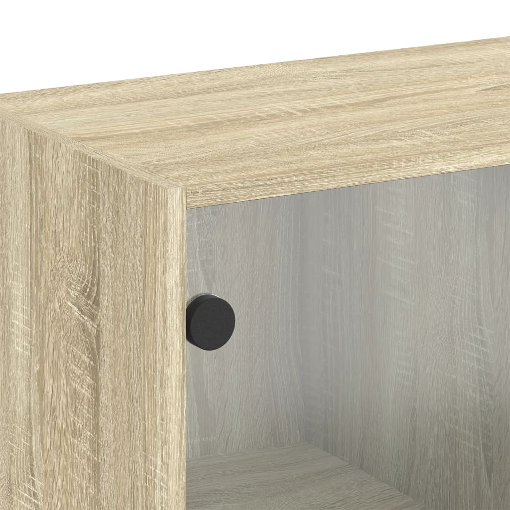 Wandkast met glazen deuren 68x37x68,5 cm sonoma eikenkleurig is nu te koop bij PeponiXL, paradijselijk wonen!