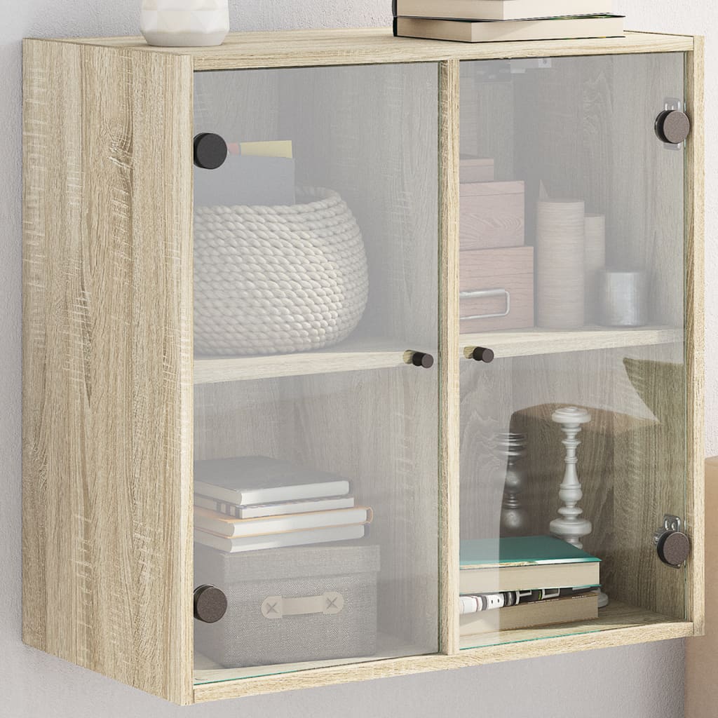 Wandkast met glazen deuren 68x37x68,5 cm sonoma eikenkleurig is nu te koop bij PeponiXL, paradijselijk wonen!