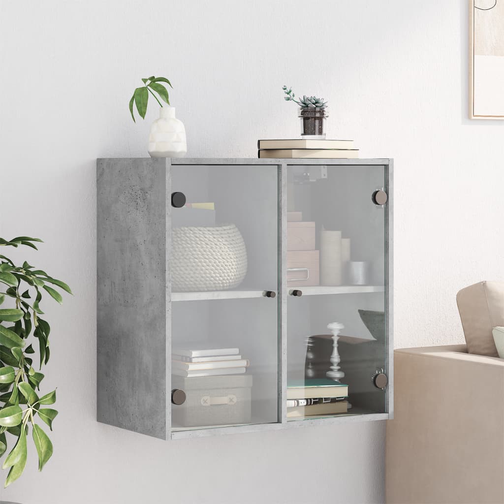 Wandkast met glazen deuren 68x37x68,5 cm betongrijs is nu te koop bij PeponiXL, paradijselijk wonen!