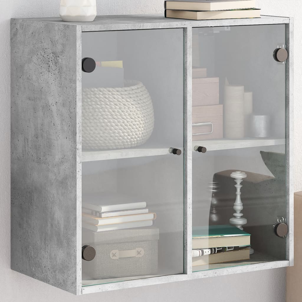 Wandkast met glazen deuren 68x37x68,5 cm betongrijs is nu te koop bij PeponiXL, paradijselijk wonen!
