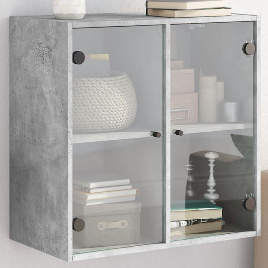 Wandkast met glazen deuren 68x37x68,5 cm betongrijs is nu te koop bij PeponiXL, paradijselijk wonen!