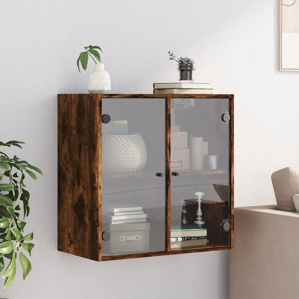 Wandkast met glazen deuren 68x37x68,5 cm gerookt eikenkleurig is nu te koop bij PeponiXL, paradijselijk wonen!